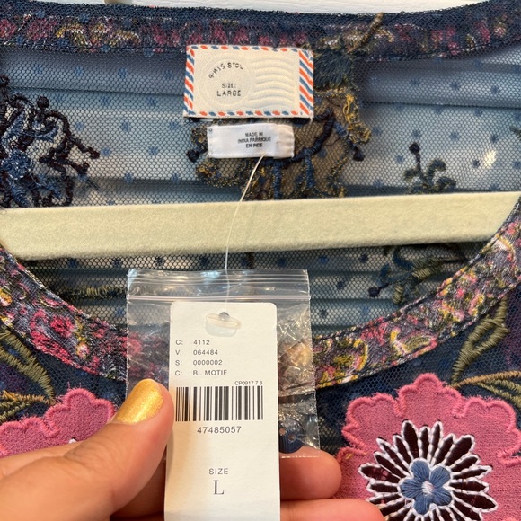 NWT Anthropologie Cuitadella top size Large; lace overlay embroidered flowers - Picture 9 of 16